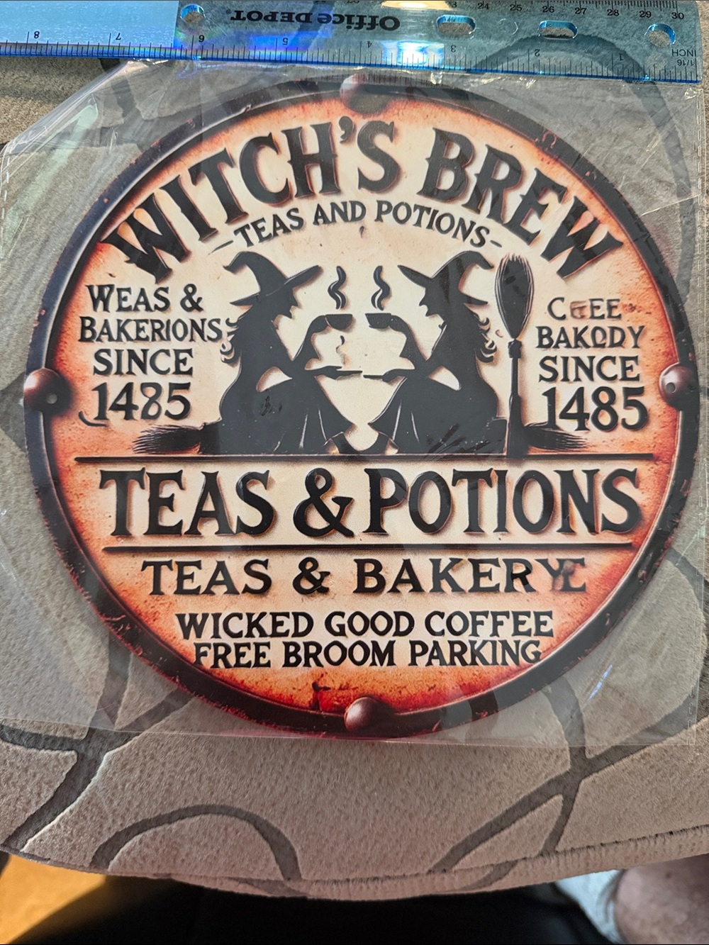 Teas & Potions Round Wall Sign - Orange and Black